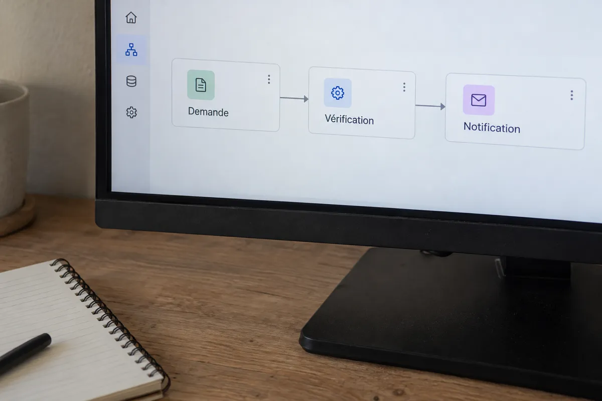 Écran présentant un flux simple de traitement de demandes