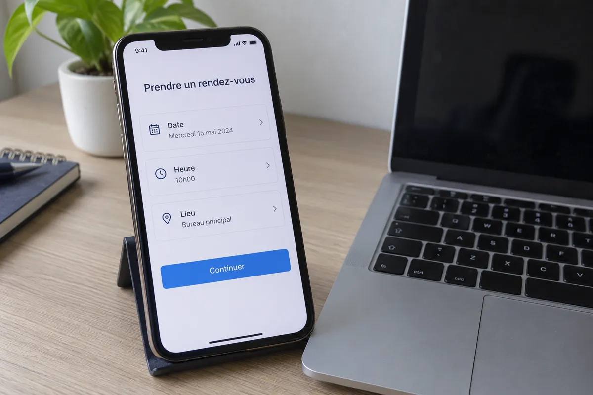 Téléphone affichant une application à côté d’un ordinateur